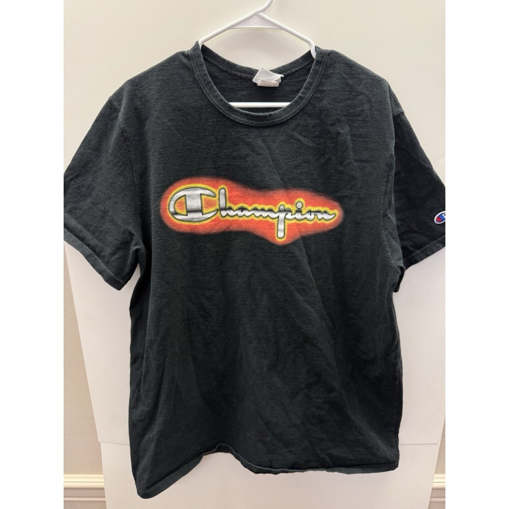 Champion Mens XL Black T Shirt Fire Glowing Logo 2 Sided Graphic T GT19 BKC